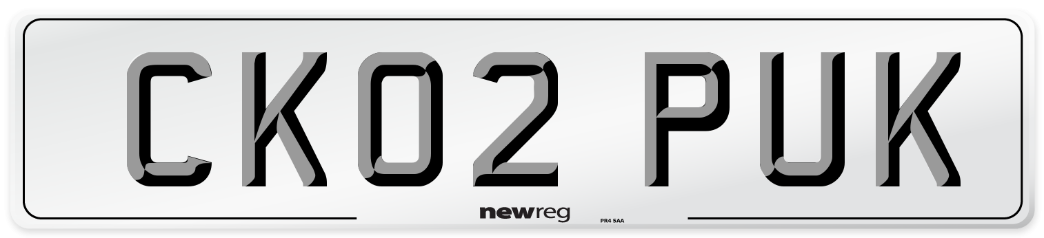 CK02 PUK Number Plate from New Reg